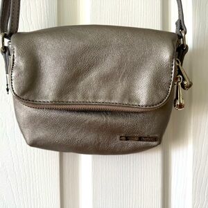 Metallic Gray Leather Crossbody Bag
